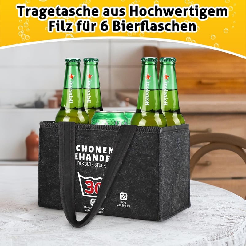 30. Geburtstag Geschenkset für Männer – Filz-Handtasche mit Bier, Flaschenöffner und Socken