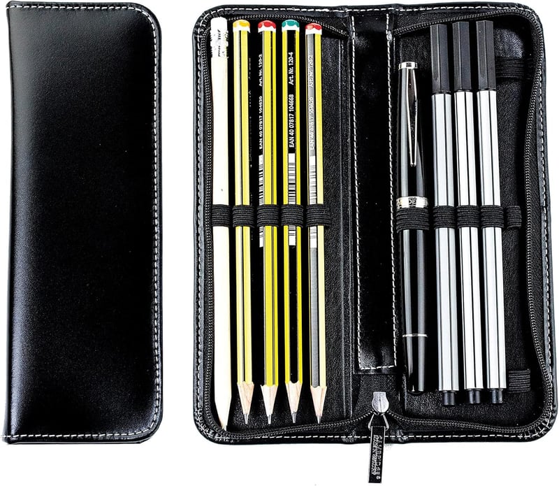 Schwarzes Leder Schreibgeräteetui für Lehrer – Abschiedsgeschenk für 10 Stifte