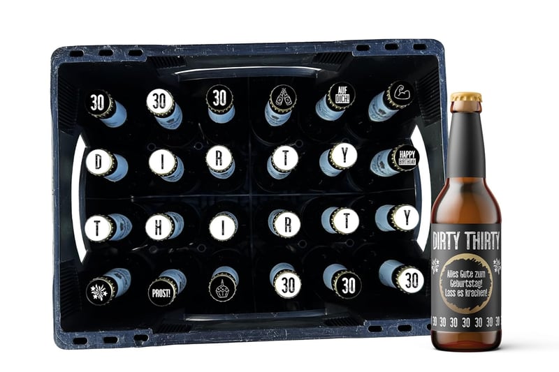 30. Geburtstag Aufkleber für personalisierte Bierkiste mit Rubbellos