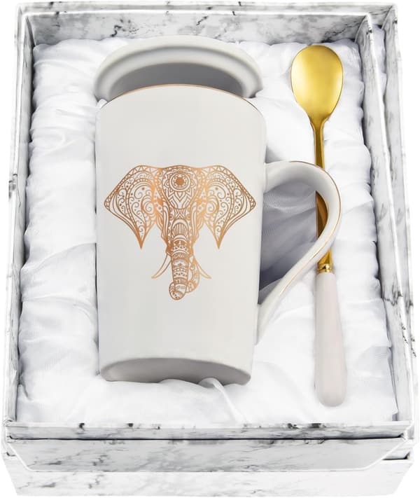 Lustige Elefanten-Kaffeetasse für Frauen, 400ml, weiß