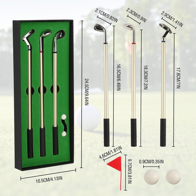 Minigolf Fidget Pen Set für Männer – 3 Golfschläger Kugelschreiber