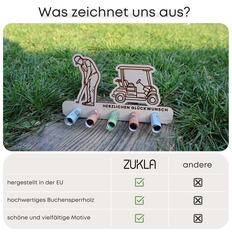 Geldgeschenkverpackung aus Holz für Golfer – ZUKLA®