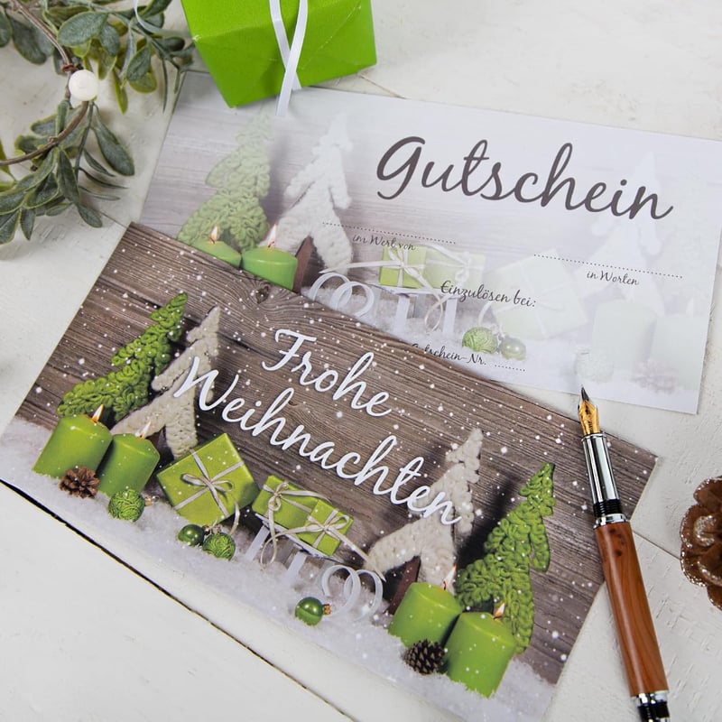 Weihnachtsgutscheine - 10 doppelseitige DIN lang zum Beschriften