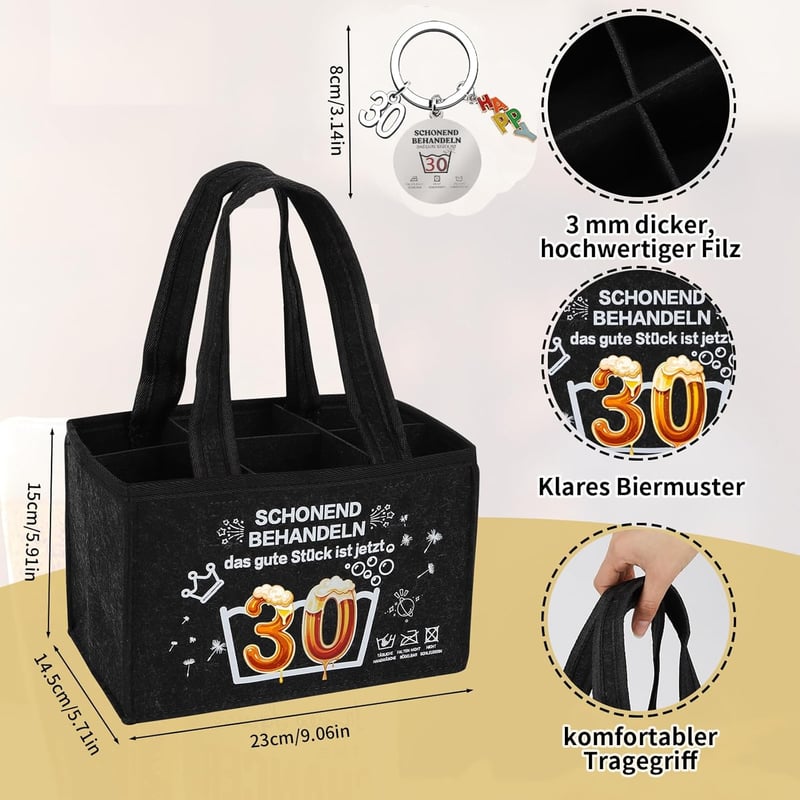 Lustige Männerhandtasche mit Flaschenöffner und Socken zum 30. Geburtstag