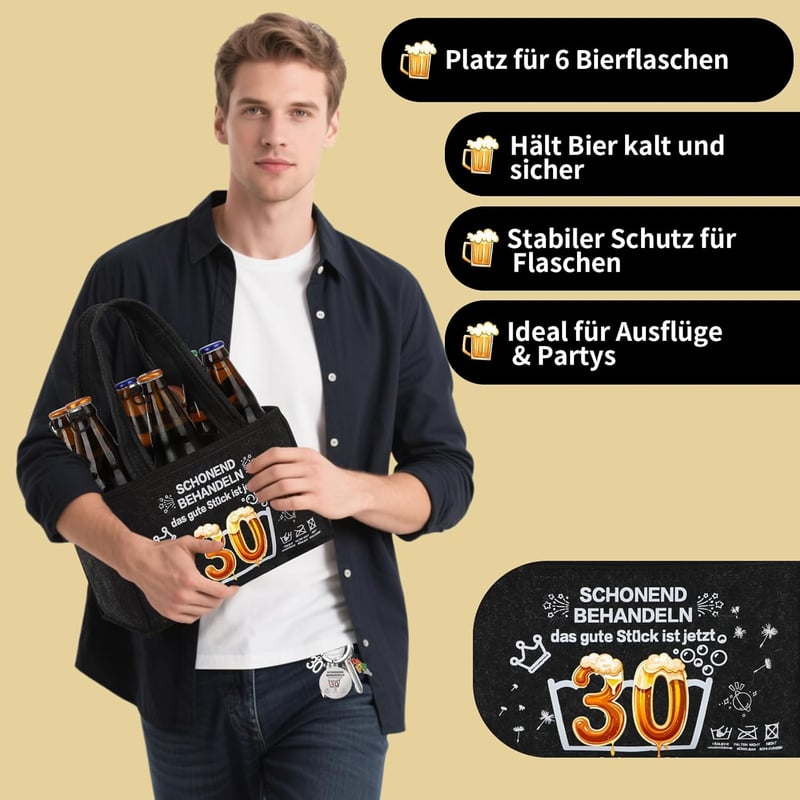 Lustige Männerhandtasche mit Flaschenöffner und Socken zum 30. Geburtstag