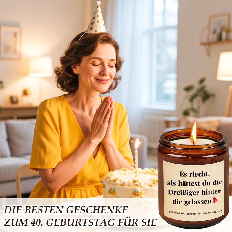 Duftkerze im Glas zum 40. Geburtstag für Frauen, Geschenke für Mama, Freundin, Tochter