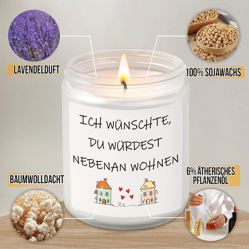 Valentinstagsgeschenk: Lavendel Duftkerze für Frauen (200g)