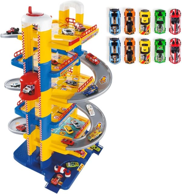 MOLTO Parkhaus für Kinder mit Garage, Rampen, Aufzug und 10 Autos