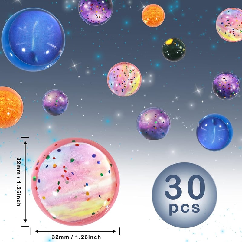 Flummi Set für Kindergeburtstag - 30 Planeten-Flummis (32mm)
