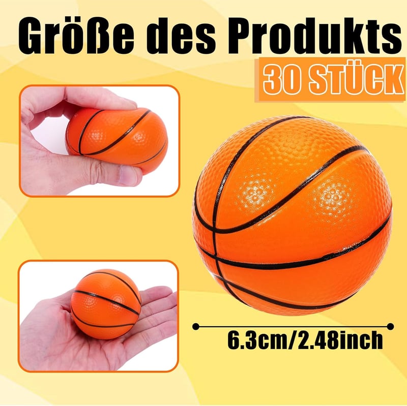 30 Stück Mini Basketball Stressbälle, 6,3 cm für Kinder und Erwachsene