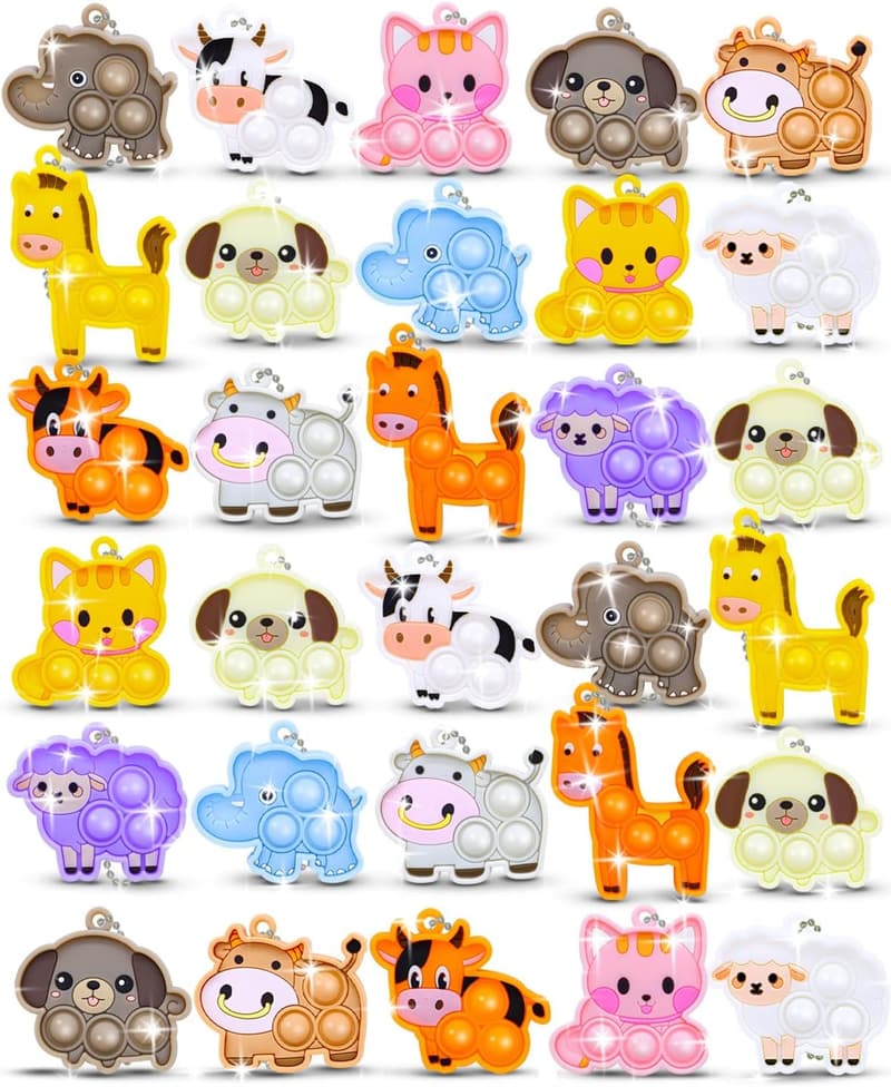 Tierische Fidget-Spielzeuge für Kinder – 30er Set Schlüsselanhänger zum Stressabbau