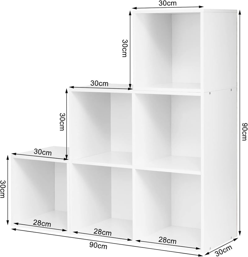 WOLTU Holzregal mit 6 Fächern für Bücher und Spielzeug 90x90x30 cm