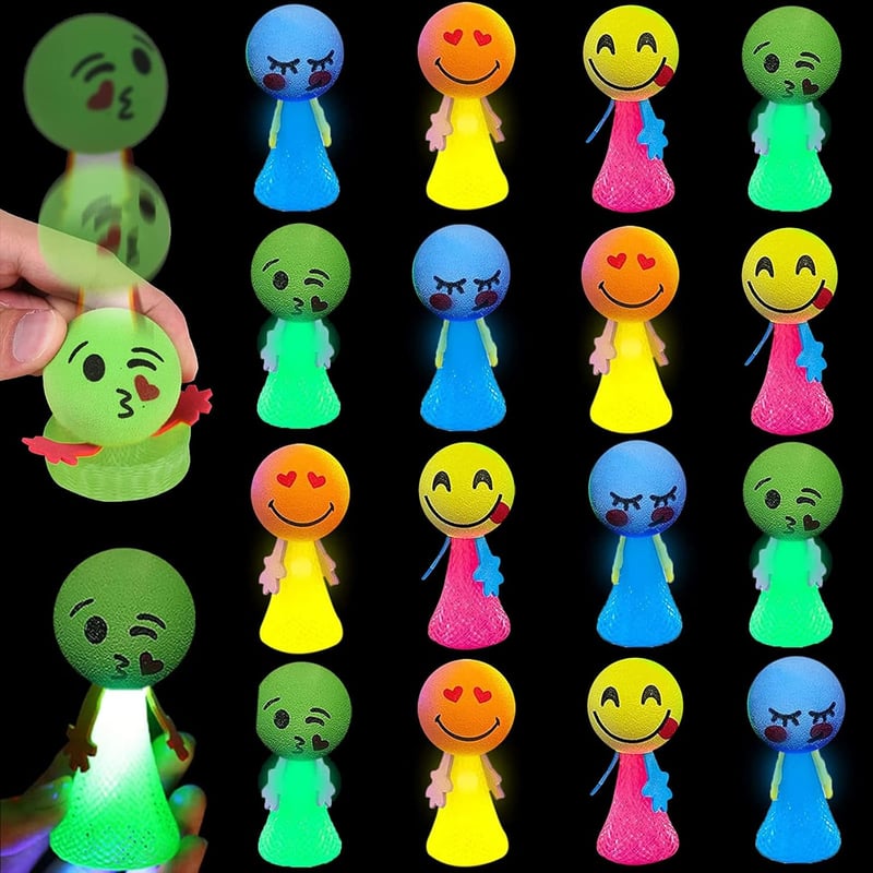 LED Springbälle Spielzeugset für Kinder - 16 Emoji Jumping Toys