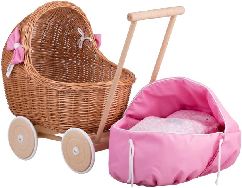 Weide Puppenwagen mit Bettwäsche – Perfektes Spielzeug für Mädchen