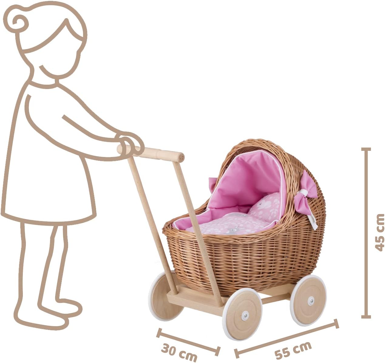 Weide Puppenwagen mit Bettwäsche – Perfektes Spielzeug für Mädchen