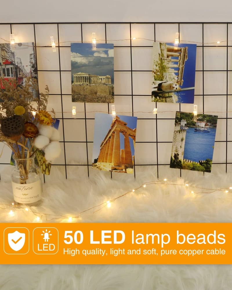 Lichterkette mit Fotoclips 5M - 50LED für Wohnzimmer und Feste
