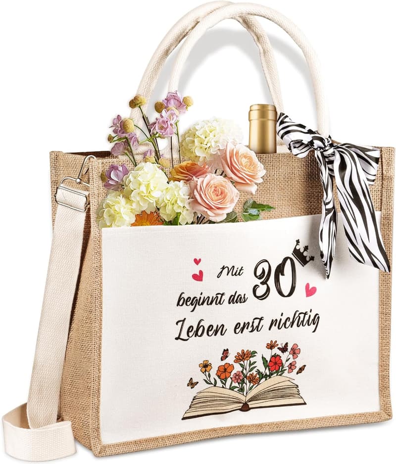 Faltbare Jutetasche zum 30. Geburtstag für Frauen, wasserdicht