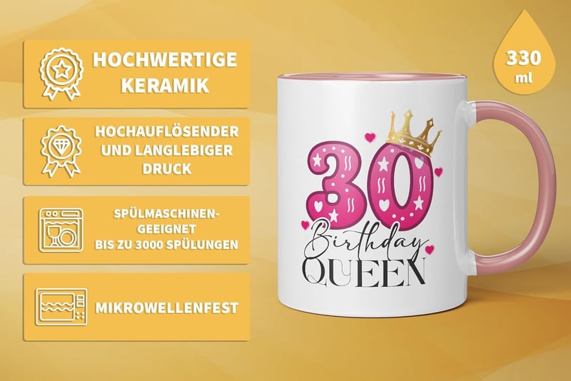 Geburtstagskaffee-Becher „Birthday Queen“ für Frauen – 30. Geburtstag
