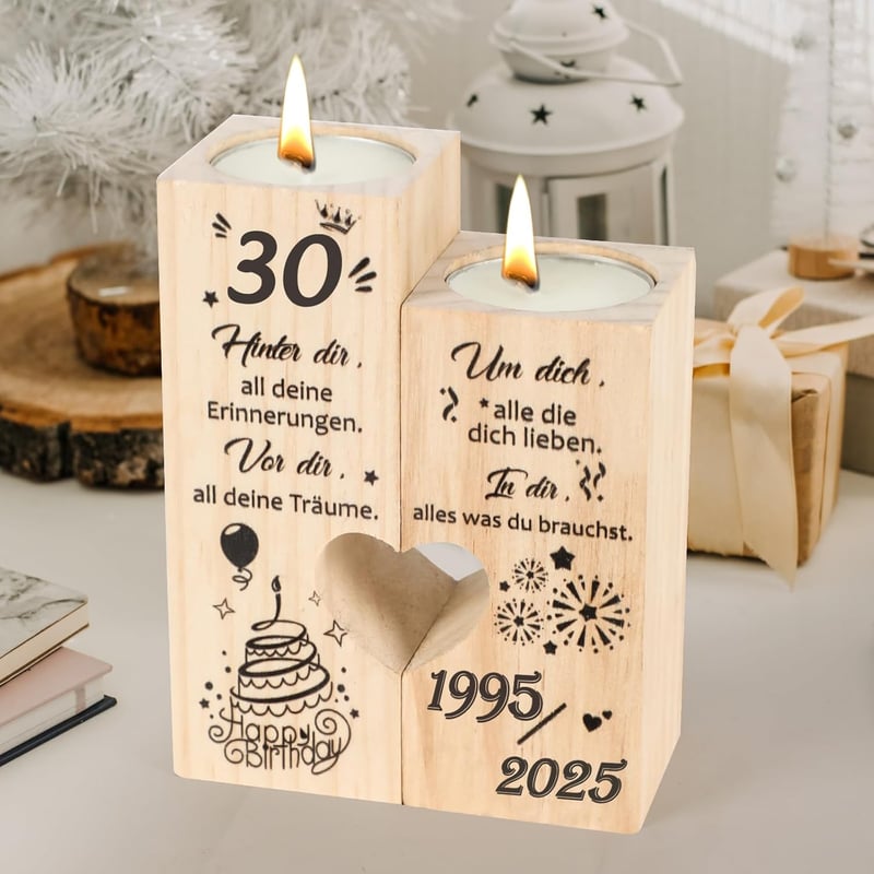 Kerzenständer zum 30. Geburtstag für Frauen, personalisierte Deko 1995-2025