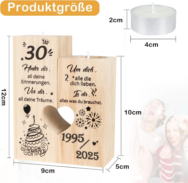 Kerzenständer zum 30. Geburtstag für Frauen, personalisierte Deko 1995-2025
