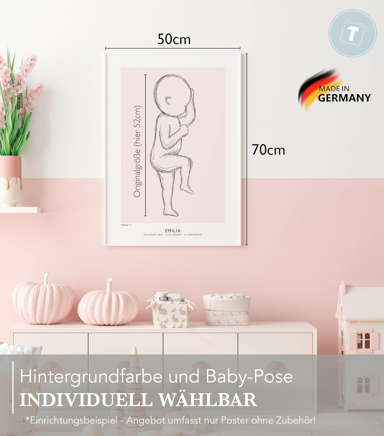 Personalisierte XXL Geburtsposter für Babies im Maßstab 1:1, DIN B2