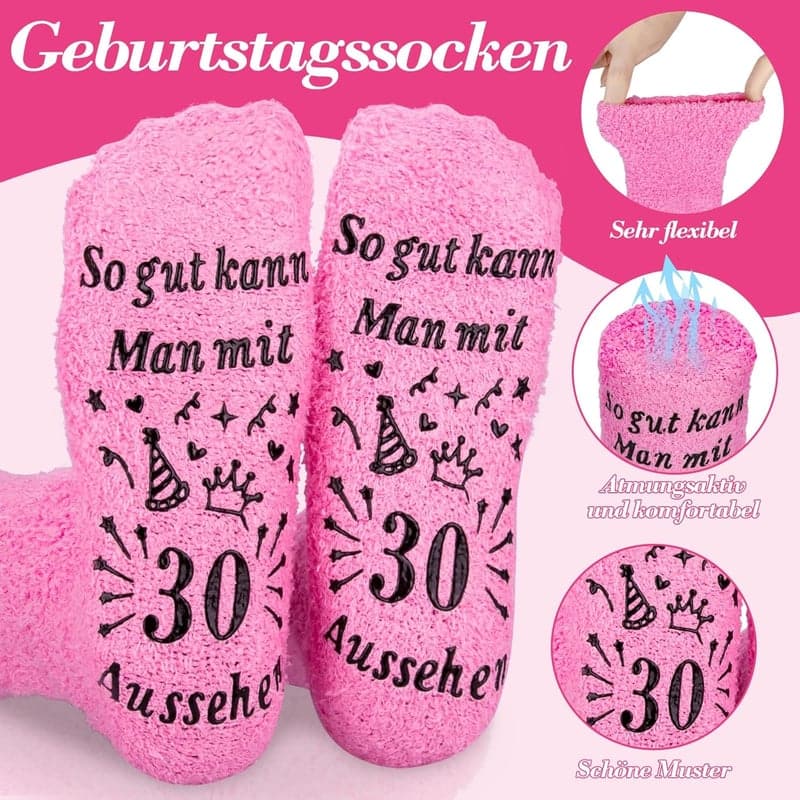 Lustiges Geschenkset zum 30. Geburtstag für Frauen mit Socken und Kosmetiktasche