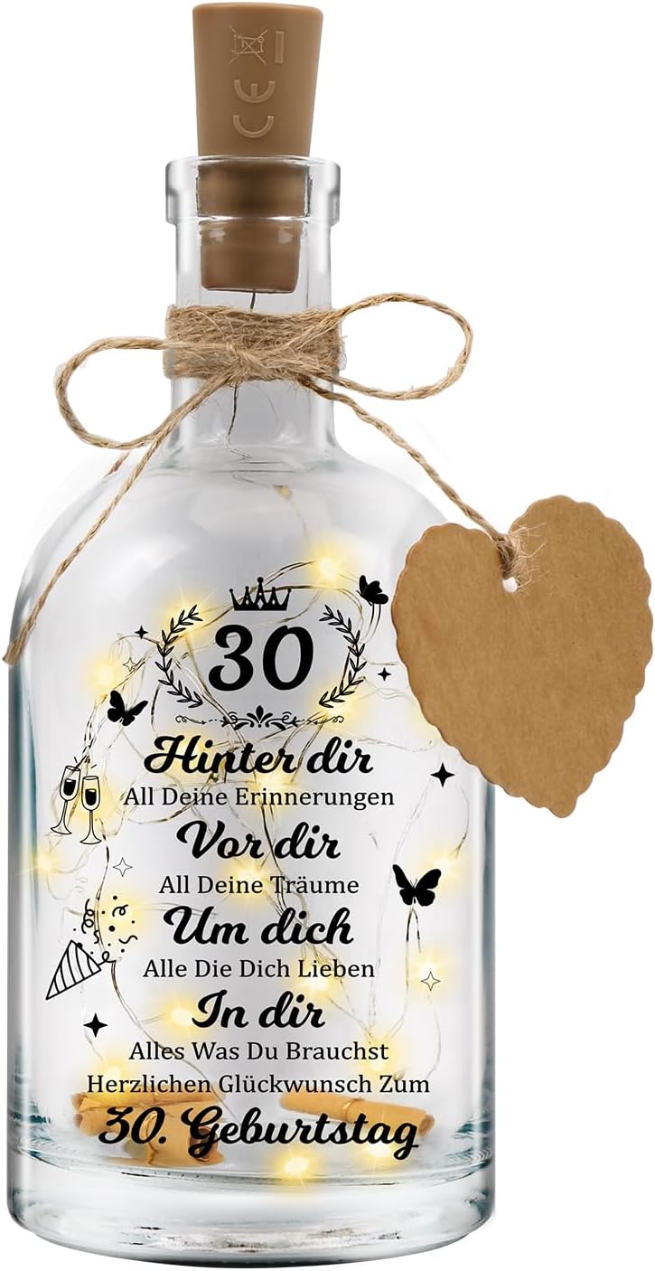 LED Flaschenlicht zum 30. Geburtstag für Frauen und Männer