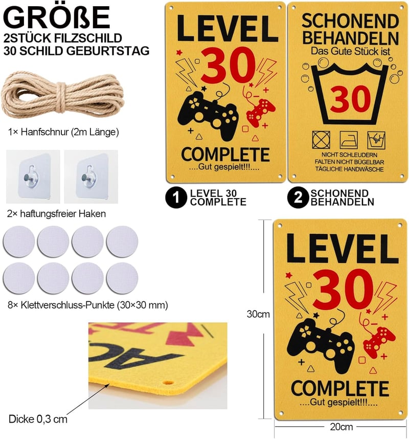30. Geburtstag Dekoschilder für Gamer, 2 Stück, 20x30 cm