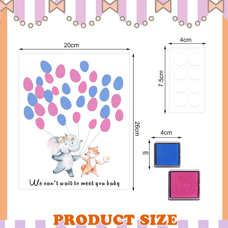 Geschlecht offenbaren Fingerabdruckbaum für Baby Shower mit 2 Stempelkissen