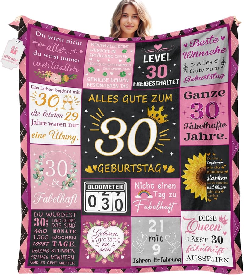 Flauschige Decke zum 30. Geburtstag für Frauen, 150x130 cm