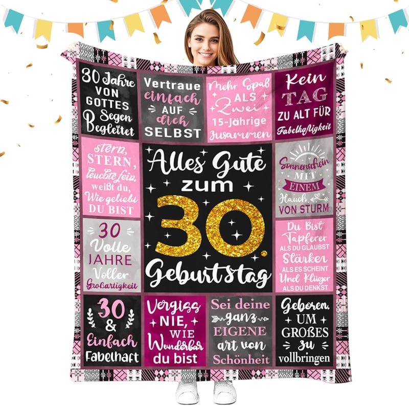 Rosa Flanelldecke 150x130 cm – Geschenk zum 30. Geburtstag für Frauen