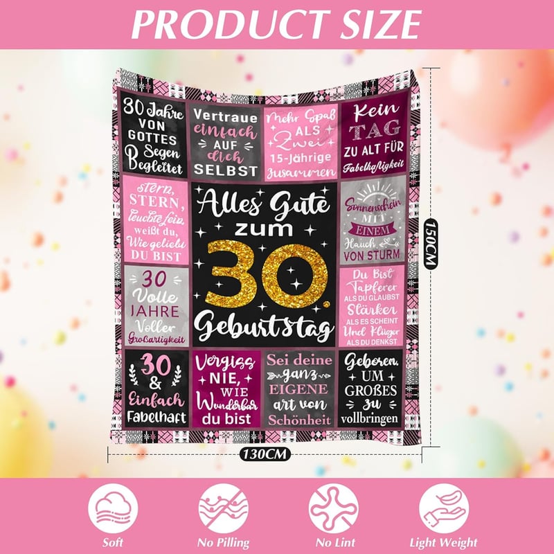 Rosa Flanelldecke 150x130 cm – Geschenk zum 30. Geburtstag für Frauen