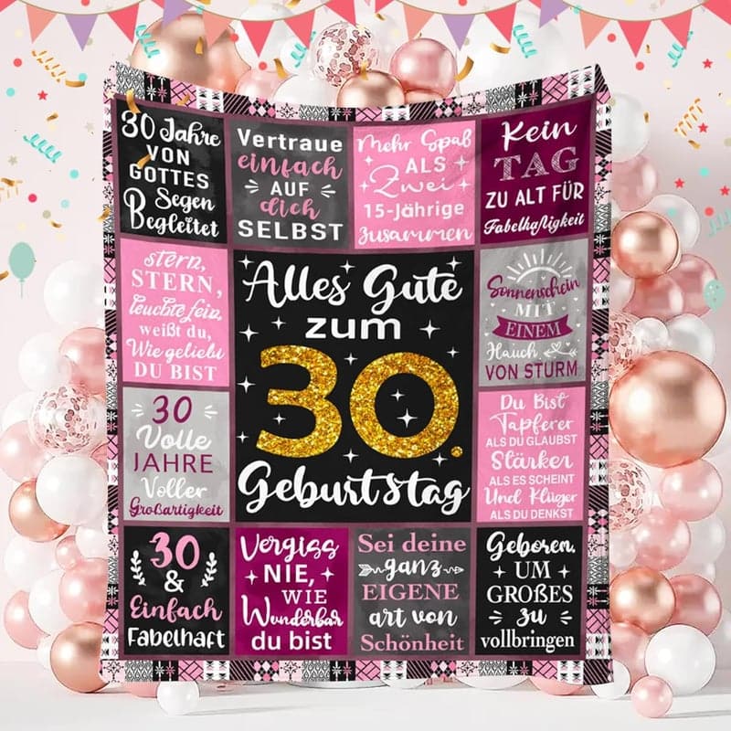 Rosa Flanelldecke 150x130 cm – Geschenk zum 30. Geburtstag für Frauen