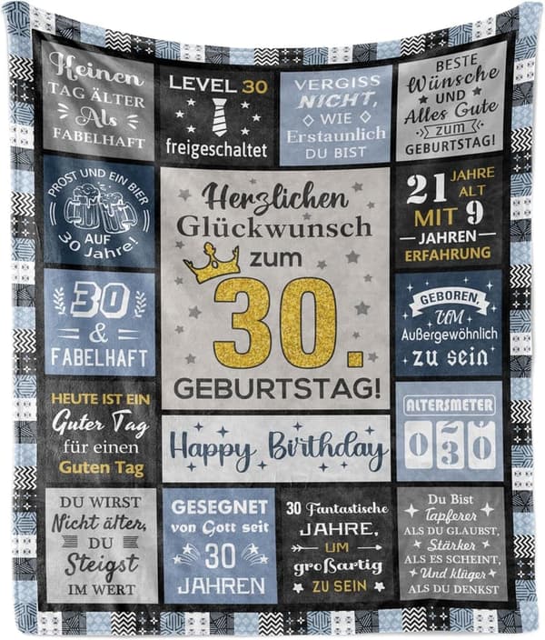 Geschenkidee zum 30. Geburtstag für Männer – Decke 150×130 cm