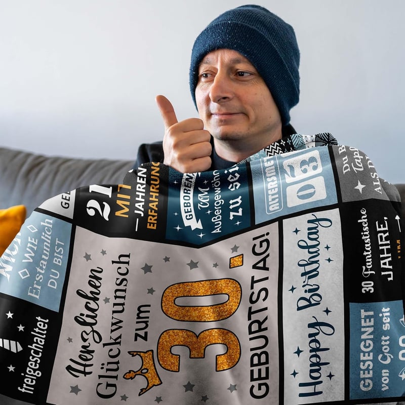 Geschenkidee zum 30. Geburtstag für Männer – Decke 150×130 cm