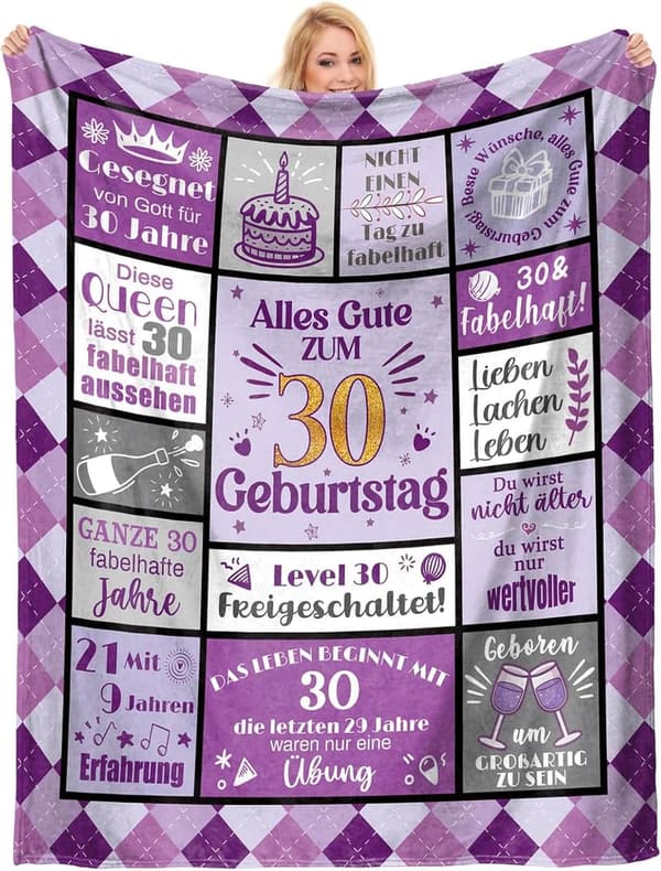 Geschenkdecke 30. Geburtstag für Frauen und Männer, 157x132 cm