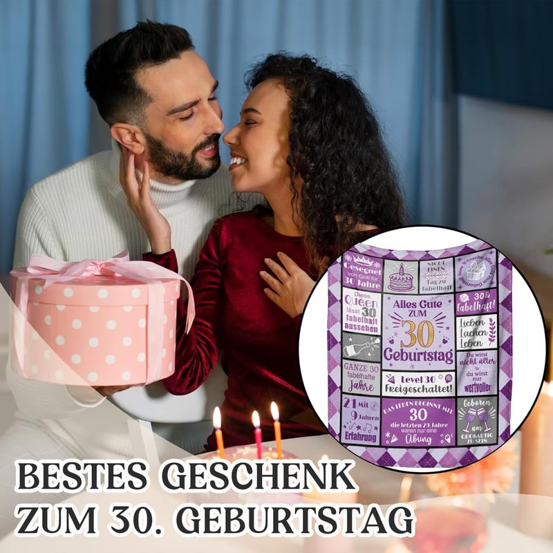 Geschenkdecke 30. Geburtstag für Frauen und Männer, 157x132 cm