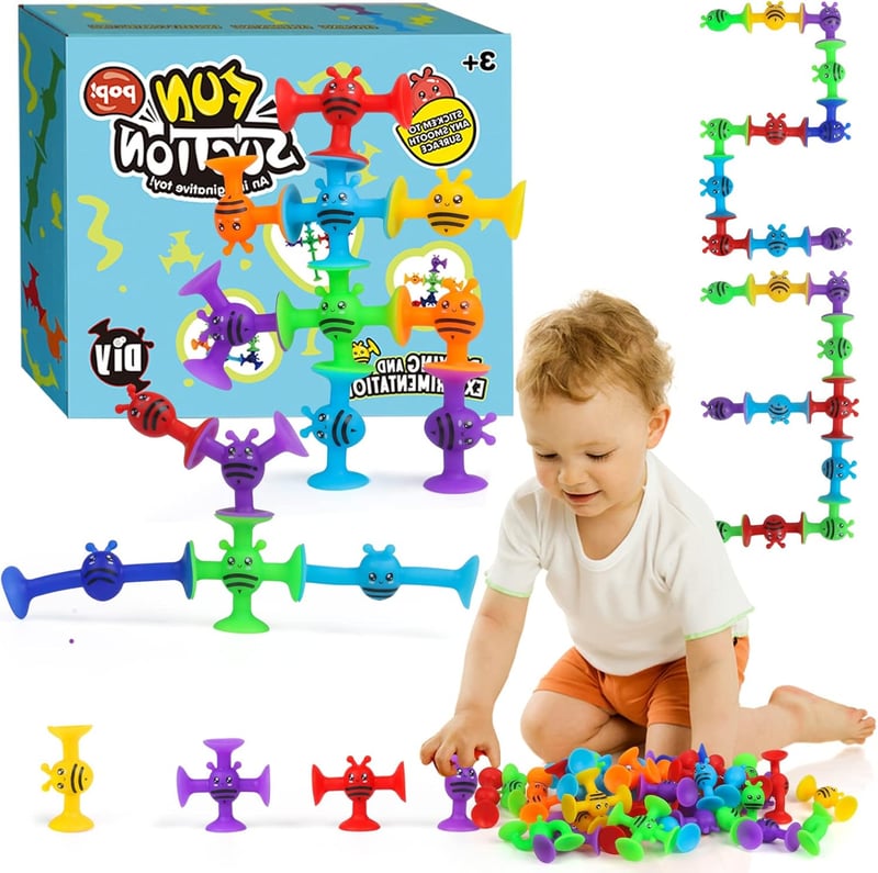 Montessori Silikonbausteine für Kinder, 40 Stück Saugnapf-Spielzeug
