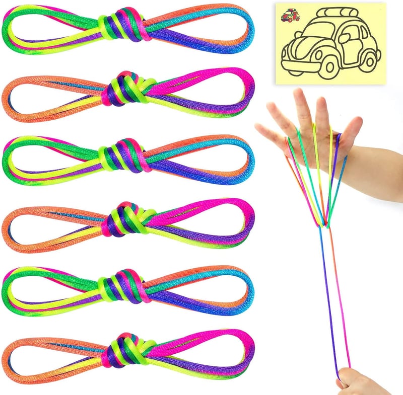 Fingerspiel-Schnur für Kinder – 6er Set in Regenbogenfarben, 165 cm
