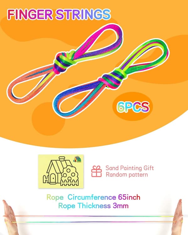 Fingerspiel-Schnur für Kinder – 6er Set in Regenbogenfarben, 165 cm