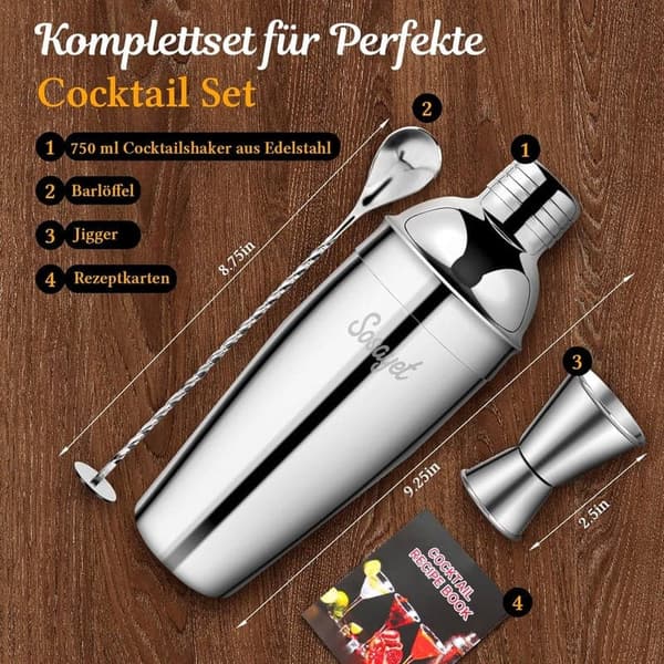 Edelstahl Cocktail Shaker Set, 750 mL – Premium Barkeeper Geschenke für Männer