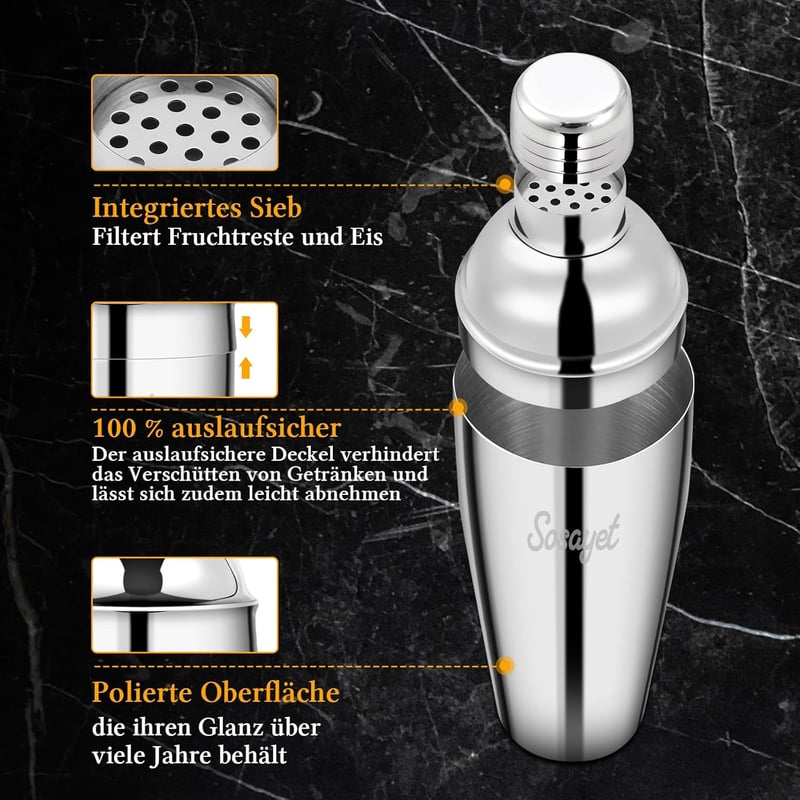 Edelstahl Cocktail Shaker Set, 750 mL – Premium Barkeeper Geschenke für Männer