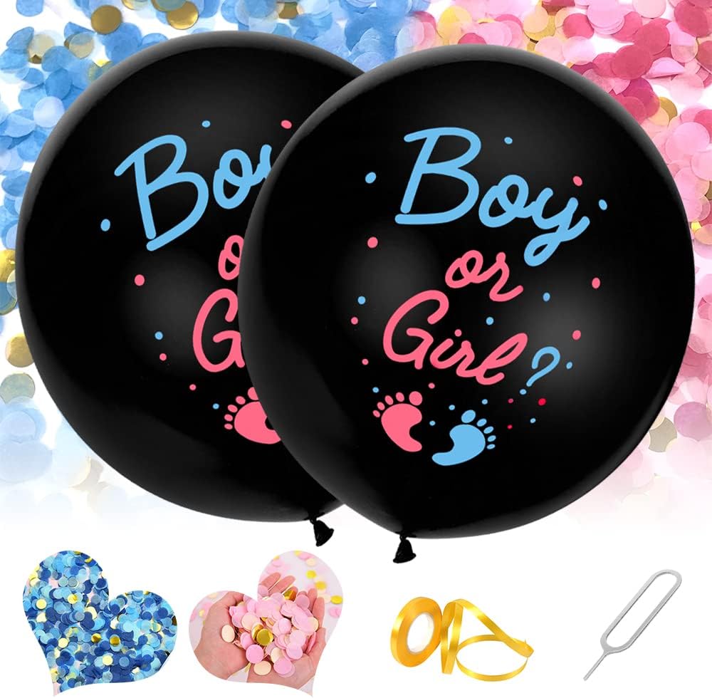 XXL Gender Reveal Ballons, 36 Zoll mit Rosa und Blau Konfetti