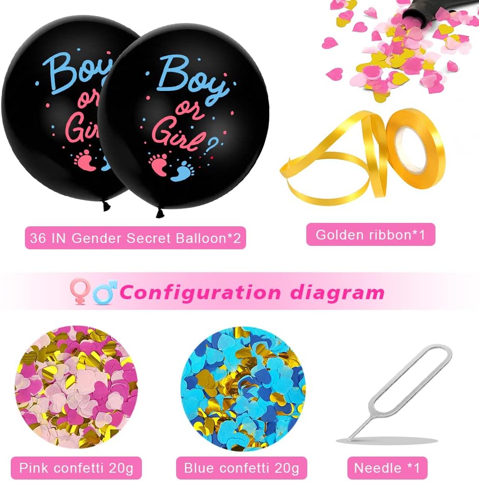 XXL Gender Reveal Ballons, 36 Zoll mit Rosa und Blau Konfetti