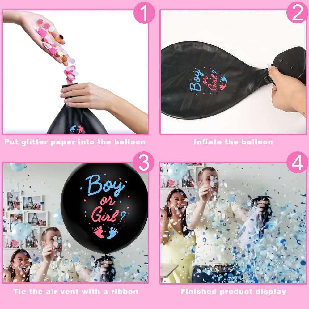 XXL Gender Reveal Ballons, 36 Zoll mit Rosa und Blau Konfetti