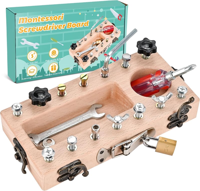 Montessori Holz Schraubbrett für Kinder ab 3 Jahren – Motorikspielzeug