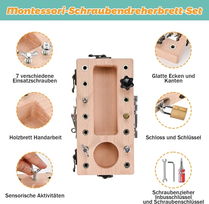 Montessori Holz Schraubbrett für Kinder ab 3 Jahren – Motorikspielzeug
