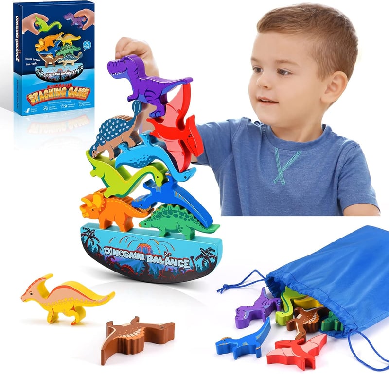 Dinosaurier-Stapelspielzeug aus Holz für Kinder – Montessori Geschenk