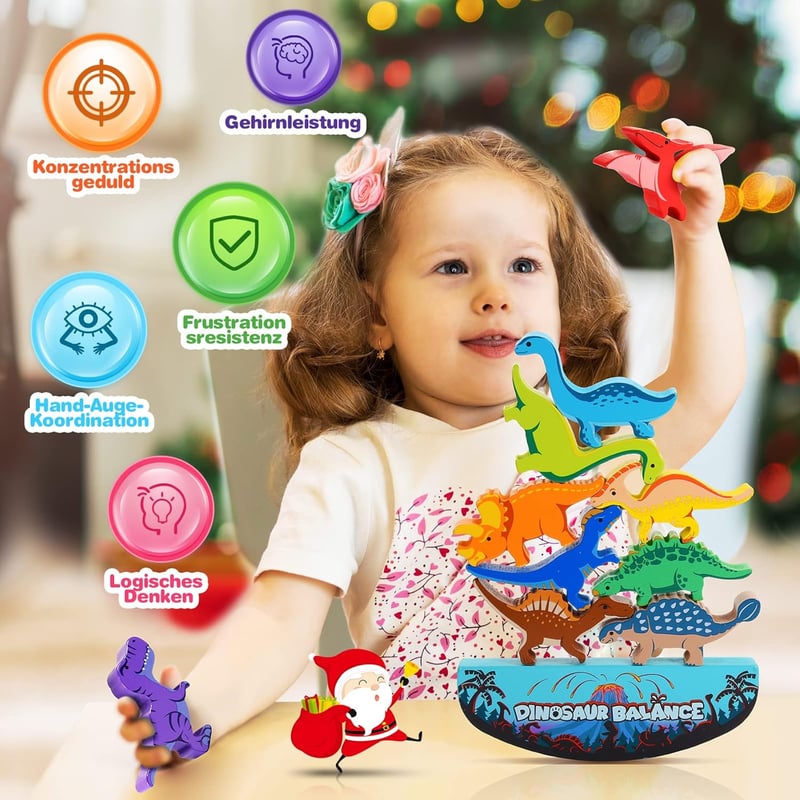 Dinosaurier-Stapelspielzeug aus Holz für Kinder – Montessori Geschenk
