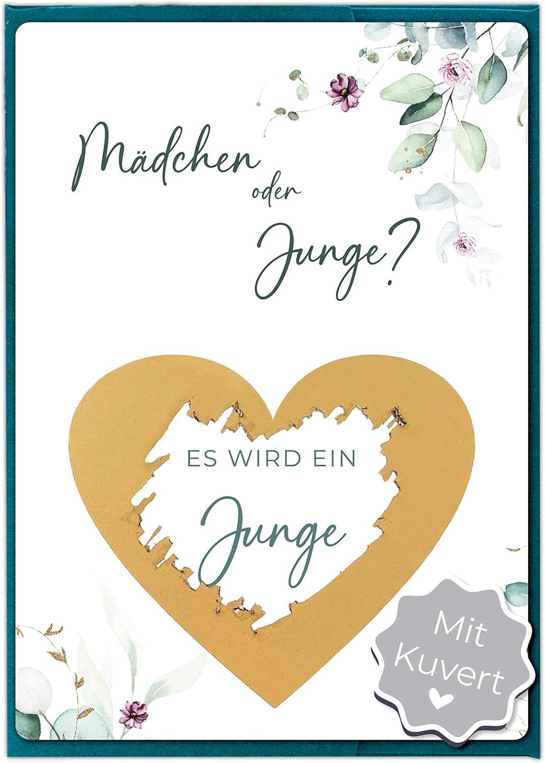 Rubbelkarte zur Geschlechtsverkündung - Es wird ein Junge - mit Kuvert